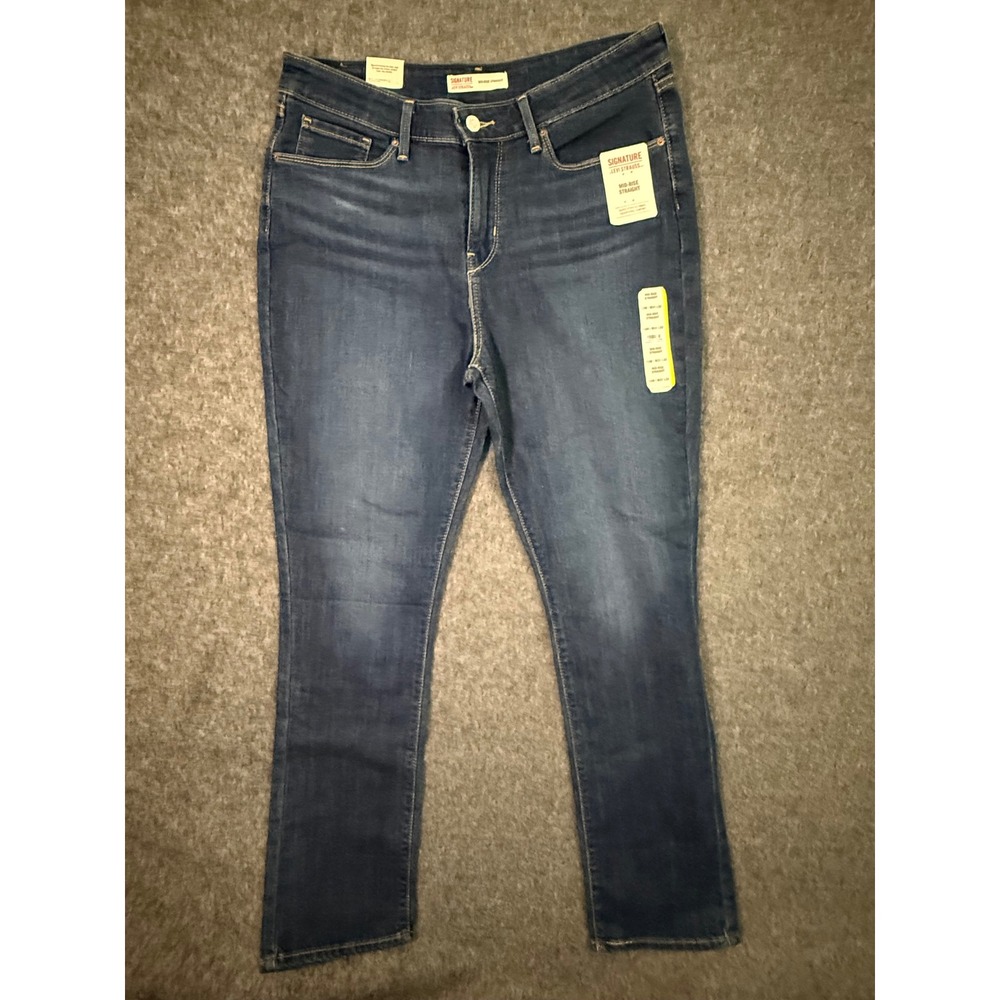 Signature by Levi Strauss Women's Mid-Rise Straight Jeans Dark Wash 12M W31 L32